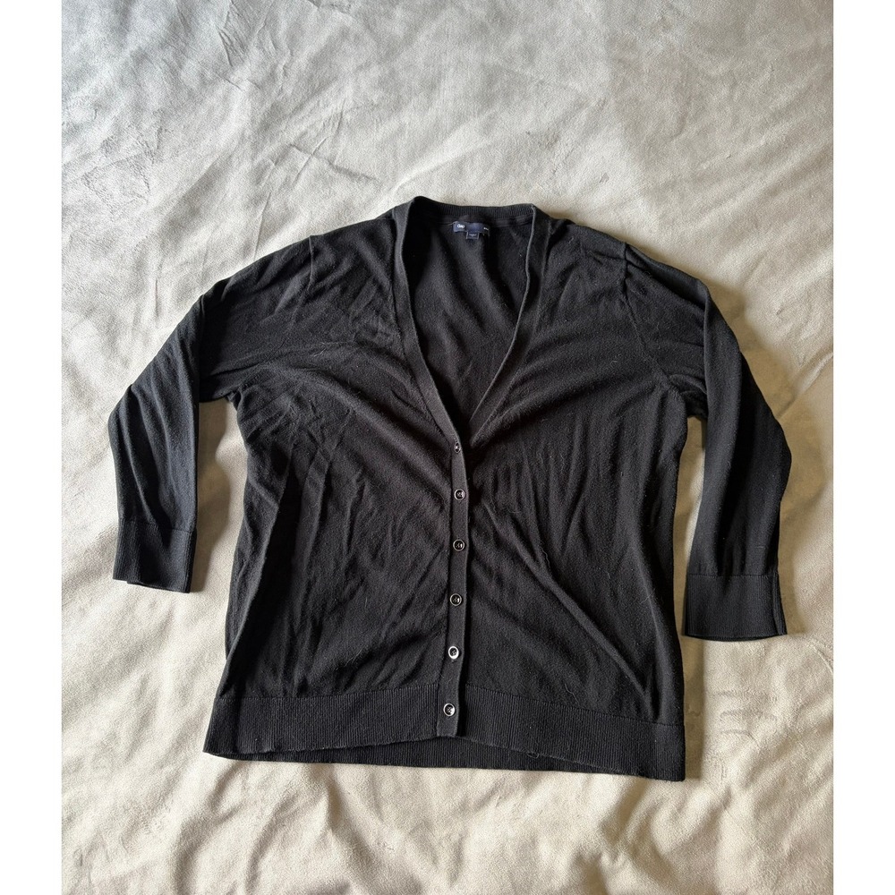 Gap Womens Black V-Neck Button Front 3/4 Sleeve Cardigan Sweater Size L